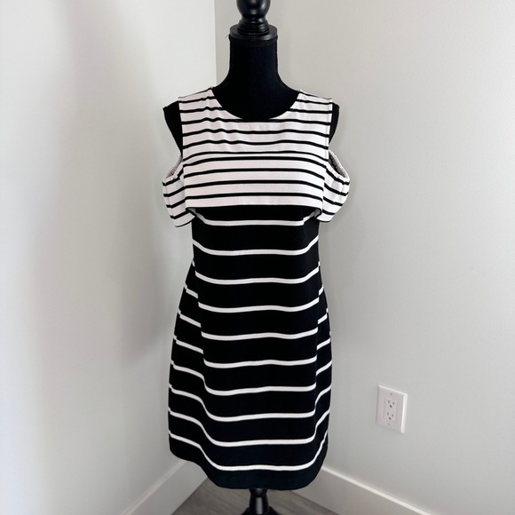 Vince Camuto Black and White Stripe Formal Business Midi Dress (Sz 8) - Picture 2 of 8